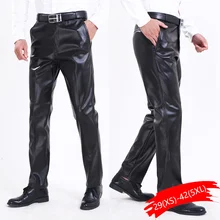 Мужские брюки из искусственной кожи эластичные с высокой талией легкие повседневные брюки из искусственной кожи тонкий моторчик брюки размера плюс длинные мужские брюки