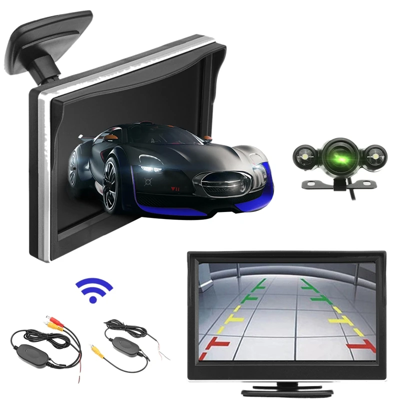

5inch 720P Wireless Car Parking Reversing Camera LCD Monitor 2 in 1 TFT HD Car Monitor 170 Degrees Waterproof Backup Camera