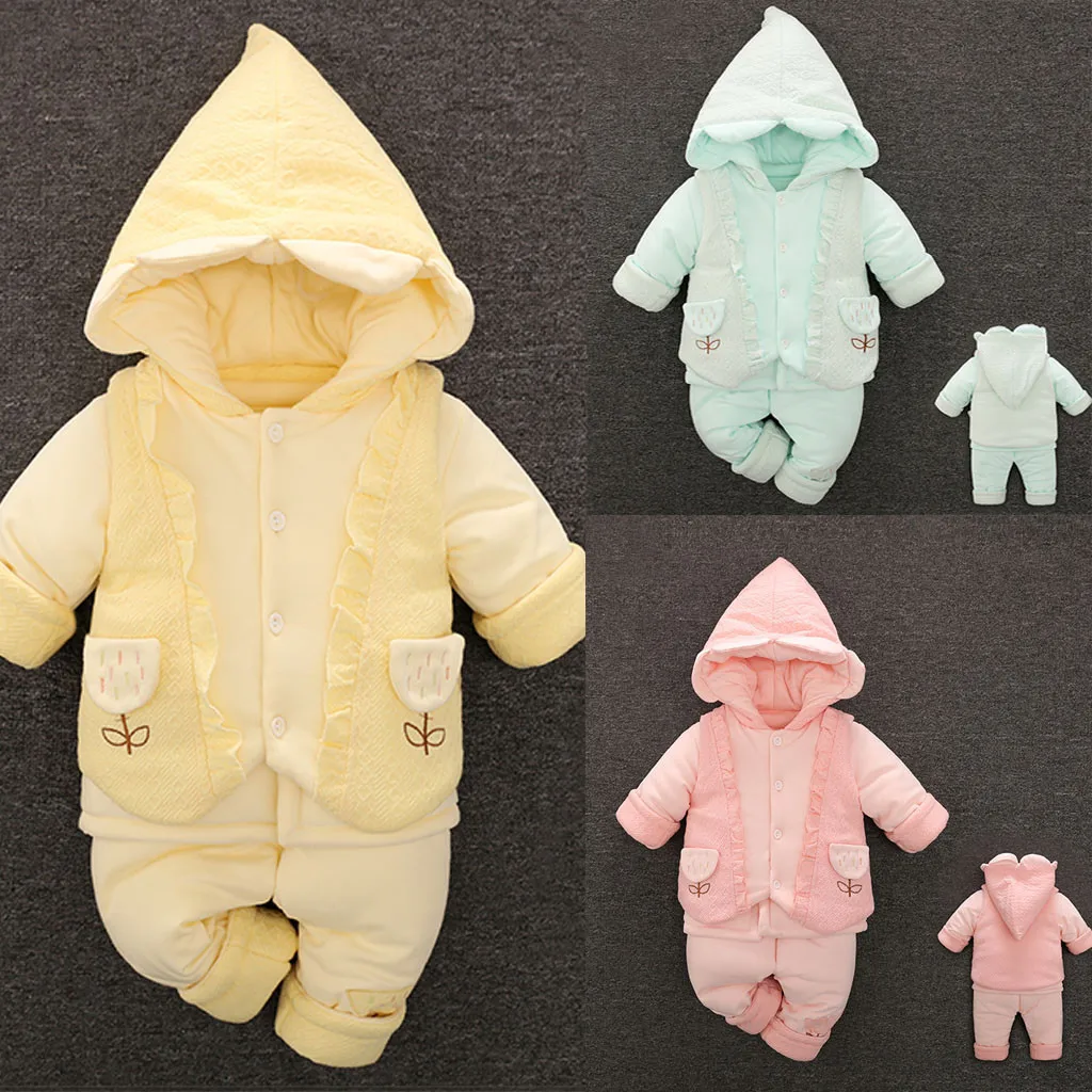 Newborn Toddler Baby Romper Cute Cartoon Cotton-padded Hooded Romper Jumpsuit Outfits Infant Boys Girls Baby Onesie Clothes
