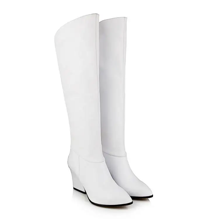 

2019 Solid Color Knee-High Boots Women Pointed Toe Heels Bota Feminina Back Zipper Long Booties Chic Sapatos Feminino