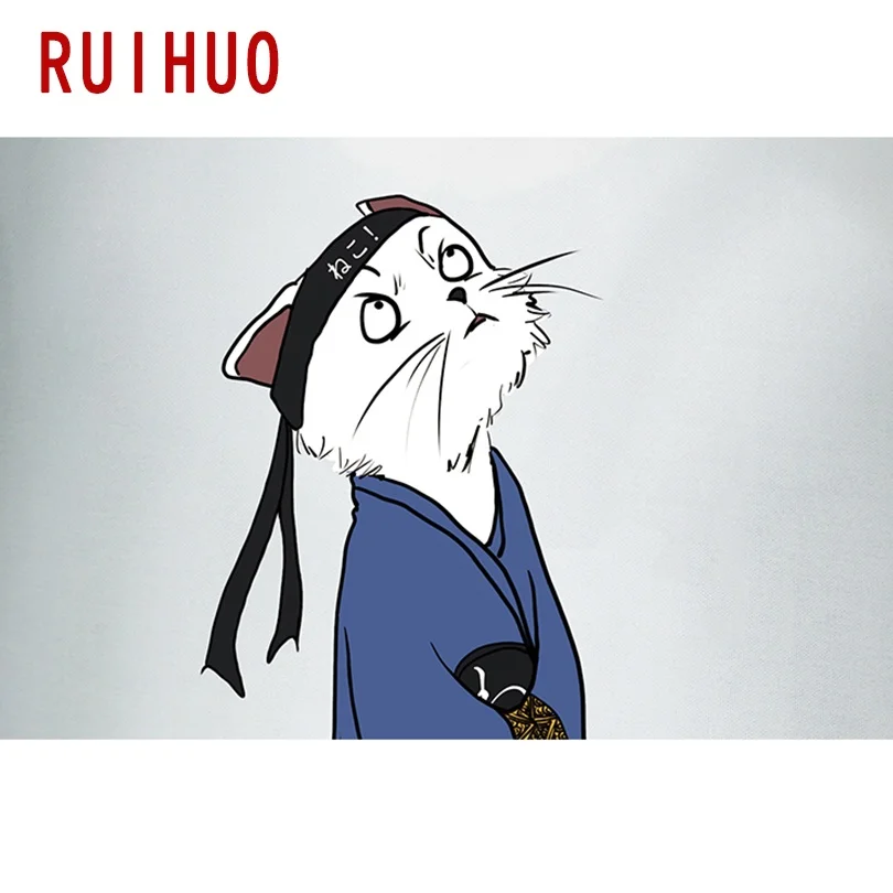 RUIHUO 2020 Осенняя белая толстовка с принтом кота мужская Японская уличная Мужская