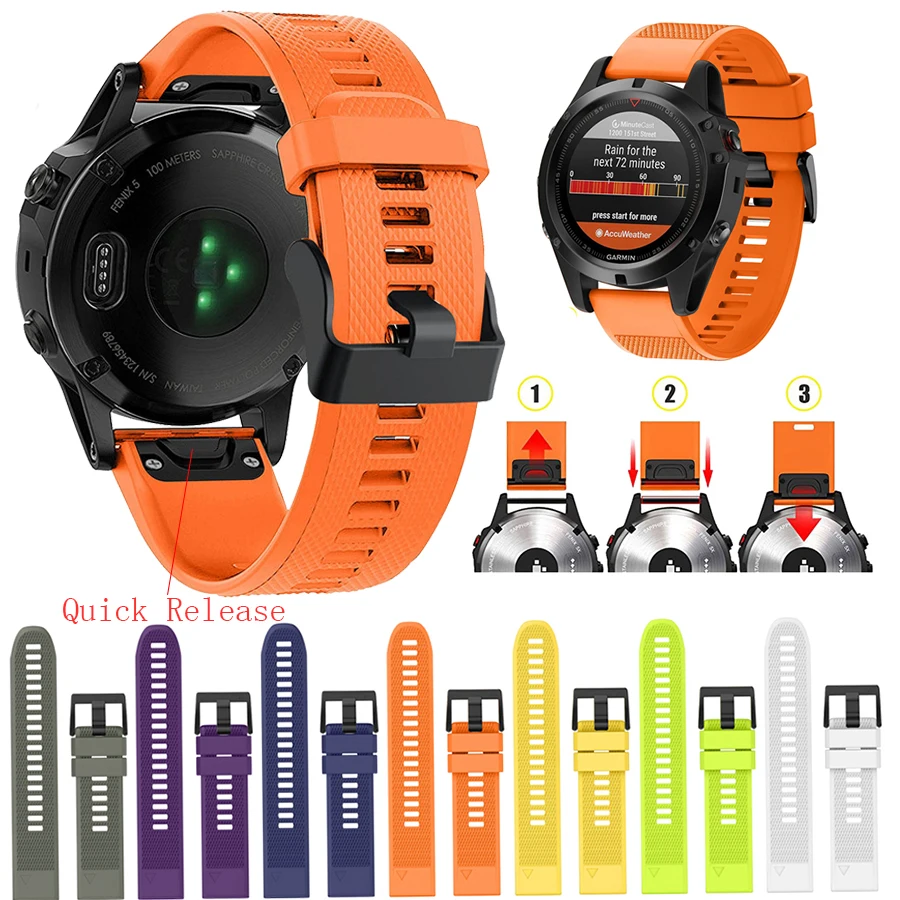 Ремешок для наручных gps-часов Garmin Fenix 5x, 5X3 3 HR аксессуары для часов, быстросъемный силиконовый легко регулируемый ремешок для наручных часов для Fenix 6X6 22/26 мм
