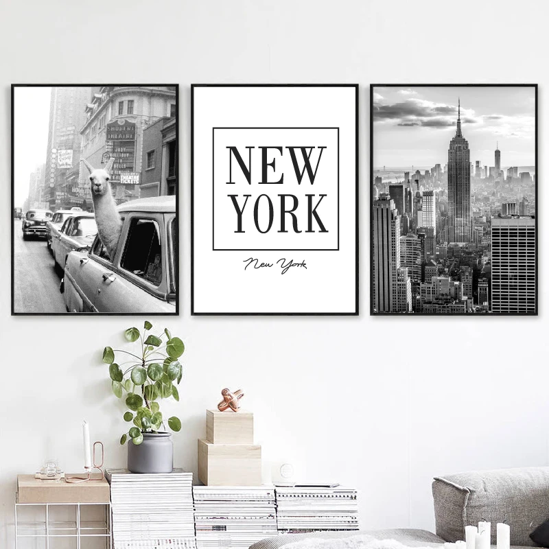 

City Photo Picture Llama in a taxi on Times Square Canvas Print and Poster Vintage llama Print New York Wall Art Home Decor