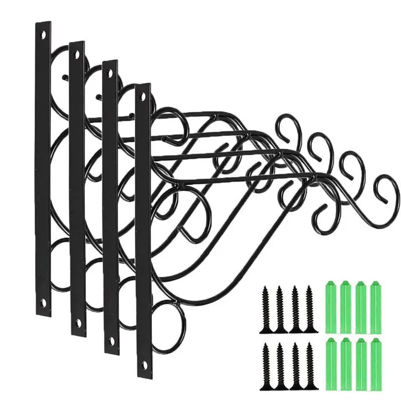 Flower Plants Pot Hooks for Lanterns,Planters,Hanging Bird Feeders,Wind Chimes,Ornaments(4 Pcs Black