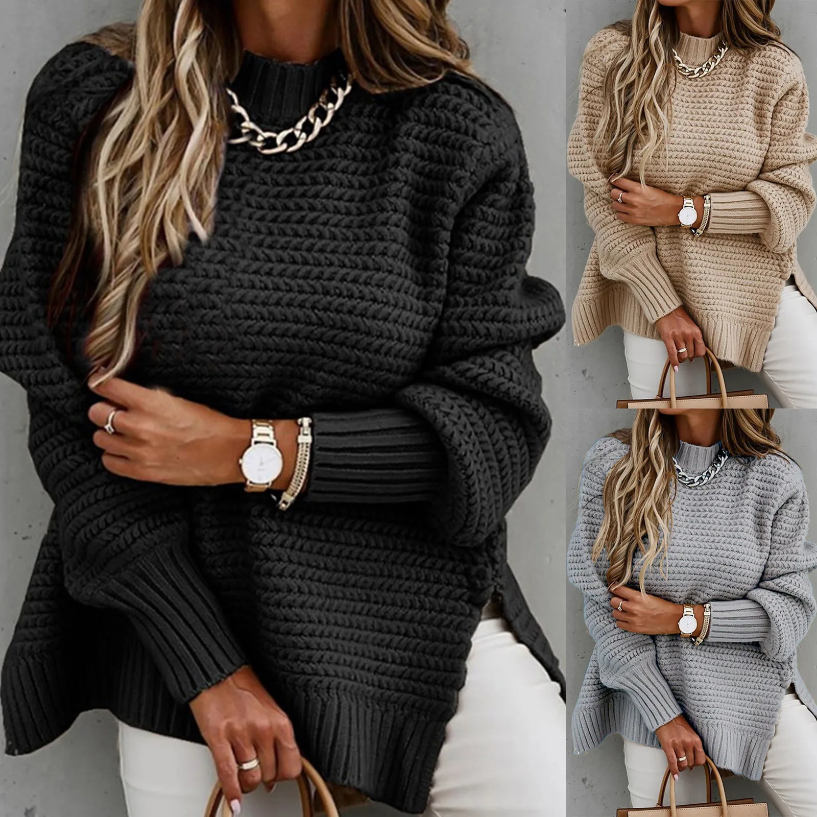 Fashion Women Solid Color Sweaters Long Sleeve Pullovers O-neck Shirt Sweater Tops Y2k Pull Femme Свитер Оверсайз Джемпер 1