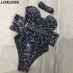 Sequins Bodysuit Women Bar Jazz Pole Dancing Costume Party Rave Outfits Nightclub DJ Singer Dancer Stage Wear Team Show Clothes