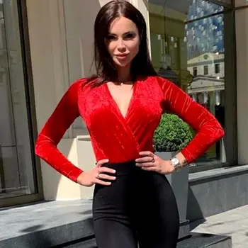 

Women V Neck Long Sleeve Romper Stretch Leotard Bodysuit Slim Fitness autumn winter women party streetwear outfits club body