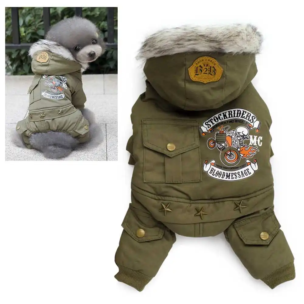 Army Green Зимняя одежда для собак Одежда 4 ноги уютная с капюшоном Pet хлопковый комбинезон для щенка пальто куртка для собак маленькие собачки Чихуахуа Йоркширский - Цвет: Army Green