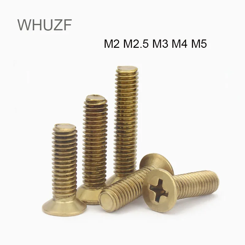 

WHUZF M2 M2.5 M3 M4 M5 Phillip Brass Flat Head Machine Screw Metric Thread Copper Cross Countersunk Metal Standard Bolt Hardware