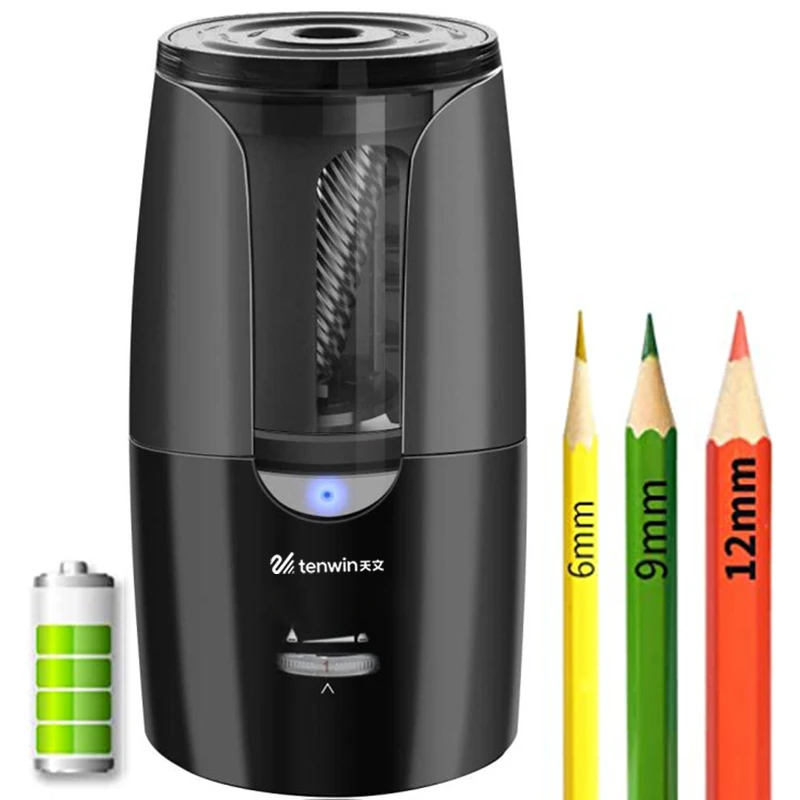 Tenwin-afilador de lápices eléctrico automático grande para niños y artistas, papelería de alta resistencia para lápices de colores, USB mecánico