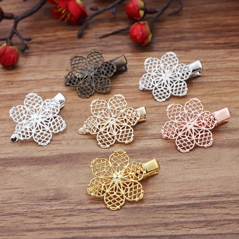 20pcs 25mm Hair Clips Kids Girls Accessories Prong Alligator teeth Bobby Clip BB Pins Filigree Flower Grip | Украшения и