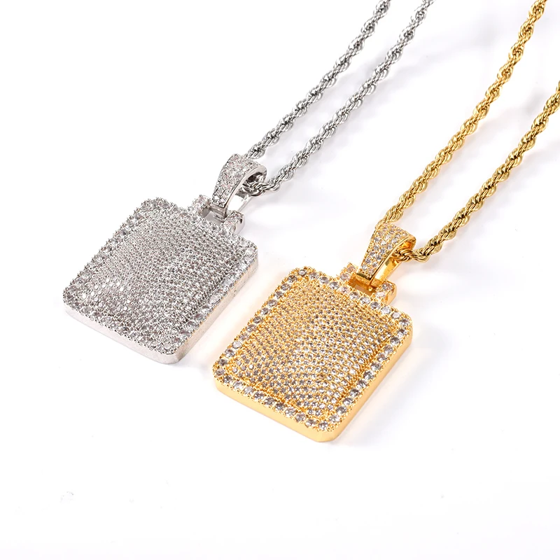 

Ice out Bling Bling Eurpe Street Rapper Fashion tide Square Pendant Men's Hip Hop Simple Personality Zircon Necklace Jewelry