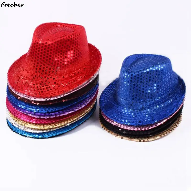 

2022 New Fashion Adult Unisex Brilliant Glitter Sequins Hat Dance Show Party Jazz Hat Cap Show Stage Props Beading Caps Fedoras