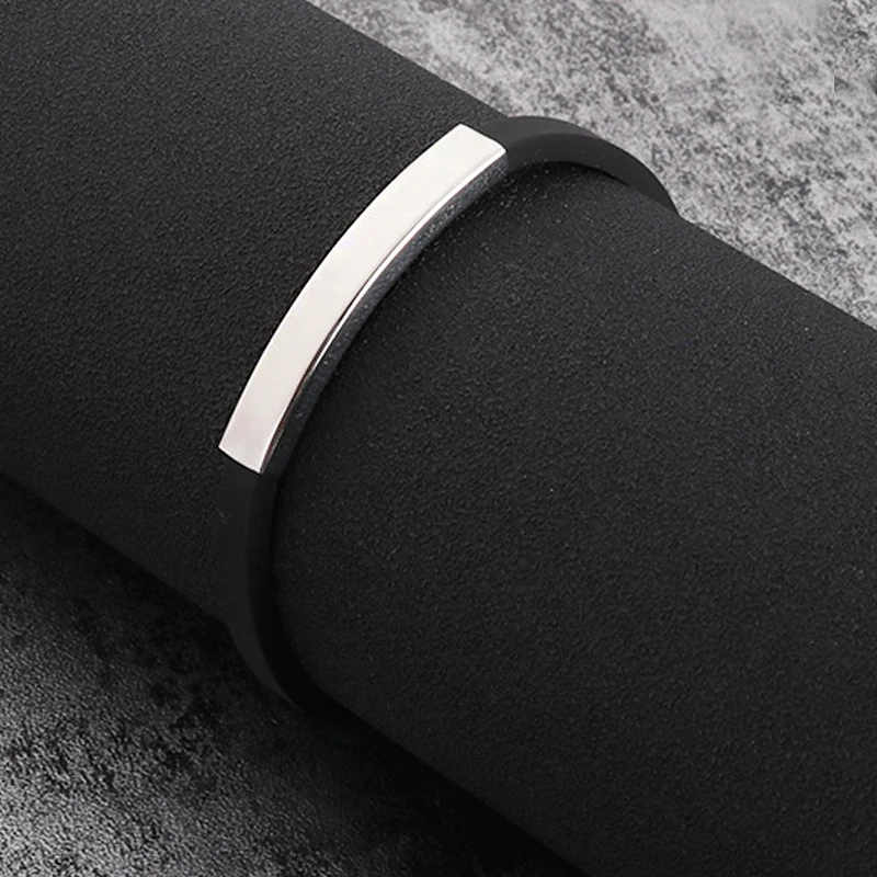 Дизайн тонкий браслет черный Панк резиновый силиконовый нержавеющая сталь мужские браслеты на запястье hombre caucho - Окраска металла: Посеребренный