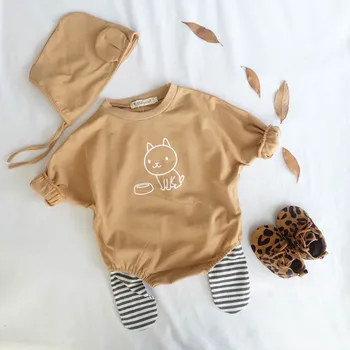 

Baby Bodysuit Cartoon Puppy Pattern Spring Autumn long sleeves Jumpsuit Hat Outfit Spring Autumn Romper Baby Boys Girls Clothes