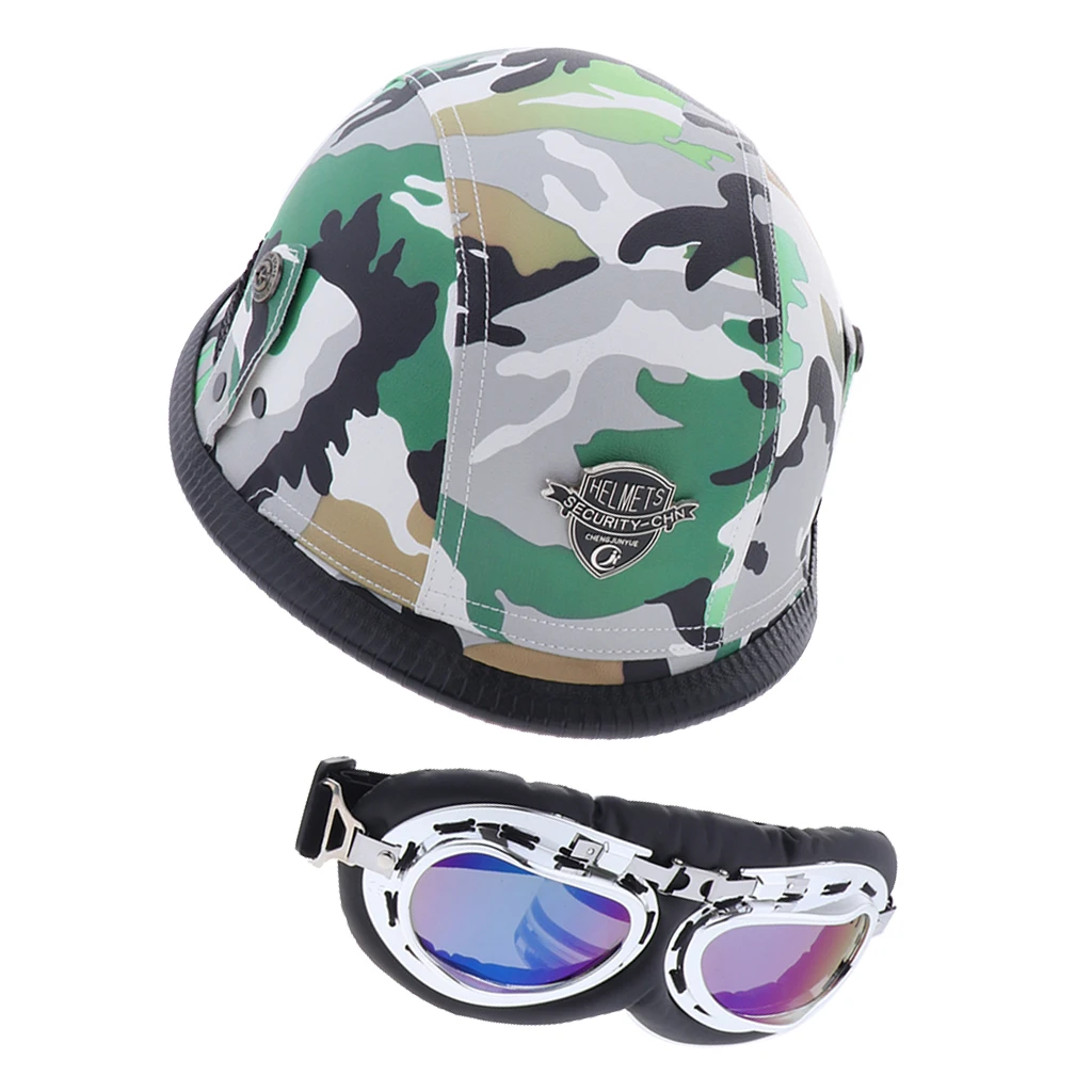Camouflage Green Casco aleman locomotora casco Retro casco de motocicleta al aire libre montar medio casco con gafas для мотоцикла Chopper - Цвет: Camouflage Green