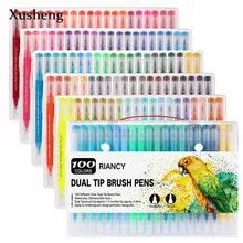 12/24/36/48/72/100 Цвета файнлайнер, двойной наконечник кисть ручки для рисования картина написанная акварелью художественный Маркер ручки школьные принадлежности 04350