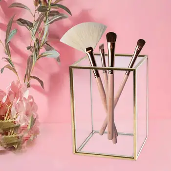 

Brass Glass Storage Box Ladies Dresser Makeup Brush Storage Tube Household Cosmetics Lipstick Finishing Box Without Pearls