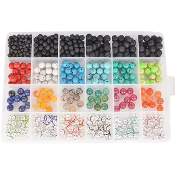 

Stone Bead Box Set Kit Bead Bracelet Set Bulk Black Lava Stone DIY Jewelry Making Necklace Storage Box