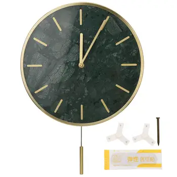 

LED Clock Simple Style Marble Wall Hanging Clock Silent Movement with Pendulum for Home Office Use Radio Alarm Clock