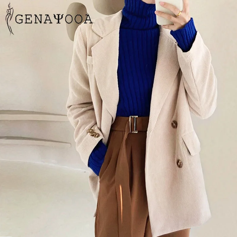 

Genayooa Casual Double-breasted Blazer Women Vintage Women's Jacket Pink Blazer Feminino Coat Lady 2019 Autumn Spring Korean