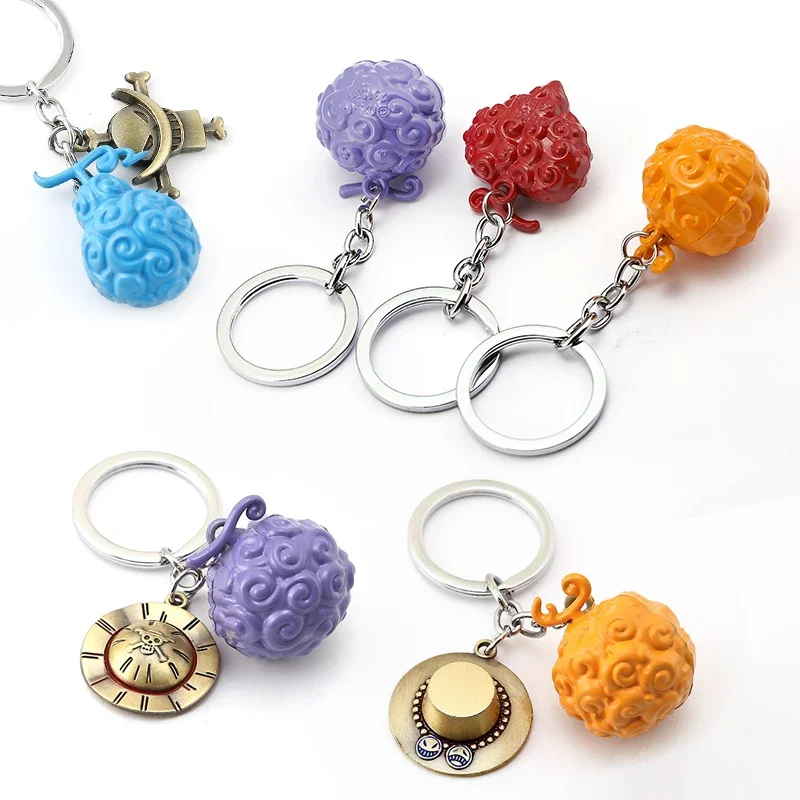 One Piece Metal Keychain Accessories Anime Luffy Ace Law Devil Fruit Keyring Pendant Key Holder Car Chaveiro Charm Llaveros Toys