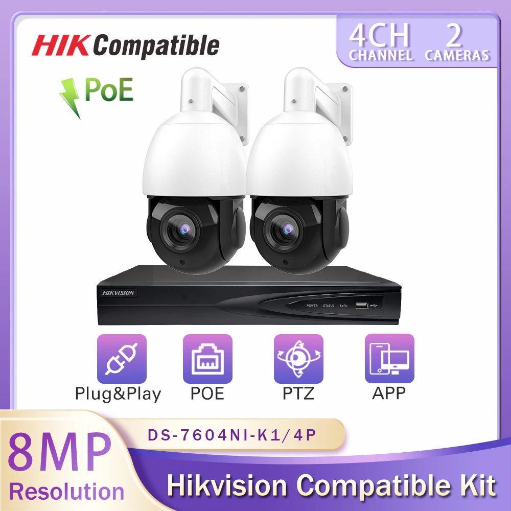 Hikvision Compatible Cctv Kit Ptz Camera Outdoor 18x Optical Zoom 4ch