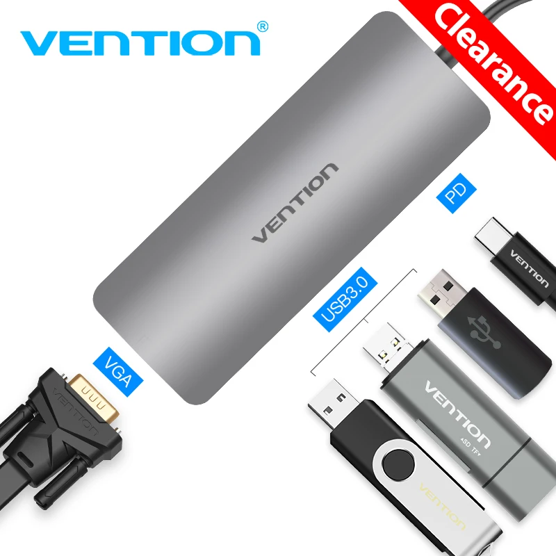

Vention USB C to VGA HUB 1080P 60Hz USB 3.0 HUB Type-c to VGA Converter for MacBook Pro Chromebook Pixel Thunderbolt 3 Adapter