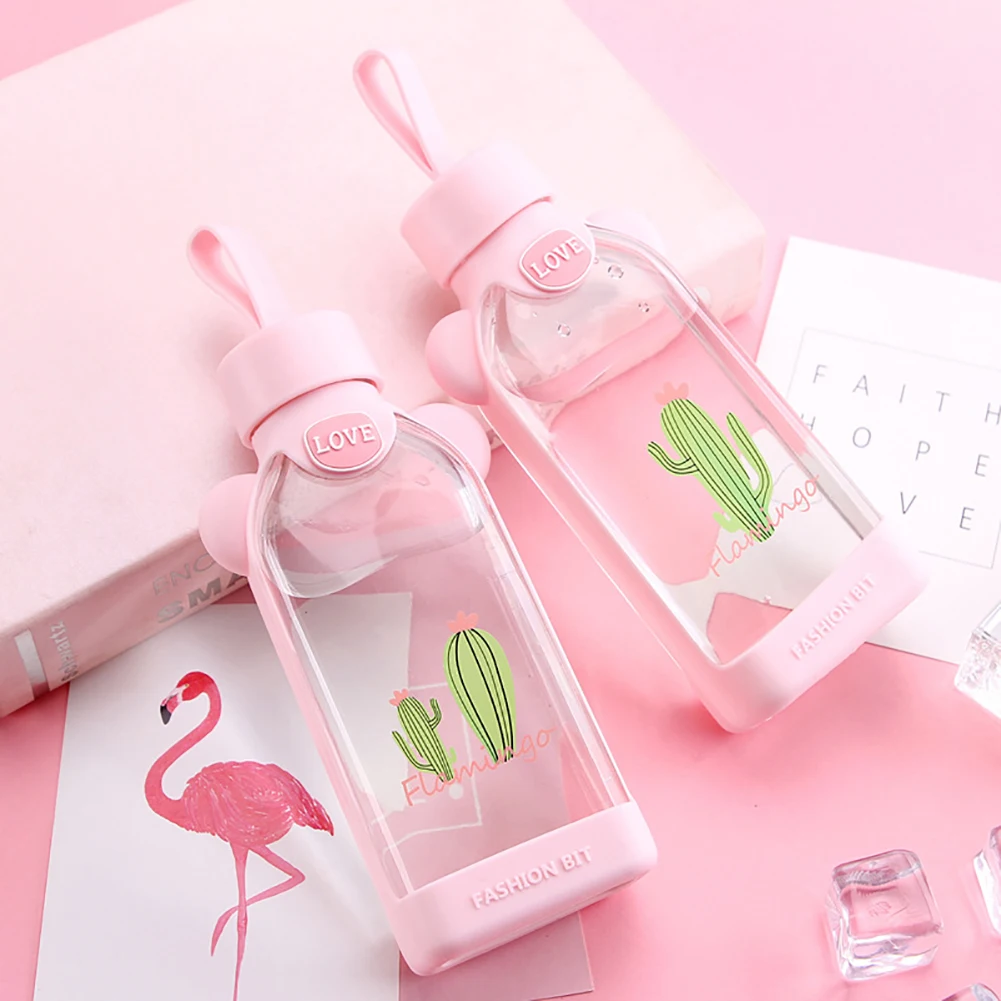 Kawaii Flamingo Cactus Glass Bottle (350ml) - Limited Edition