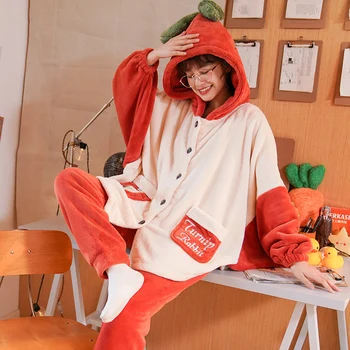 

Coral Fleece Nightgown Winter Pyjamas Flannel Pajamas Hooded Batwing Intensification Loose Version Women Sleepwear Keep Warm