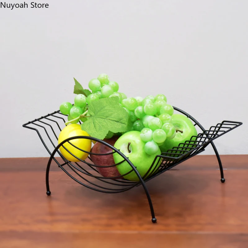 

Nordic Hollow Fruit Basket Household Kitchen Drain Vegetable Basket Wrought Iron Living Room Snacks Dried Fruit Storage Basket