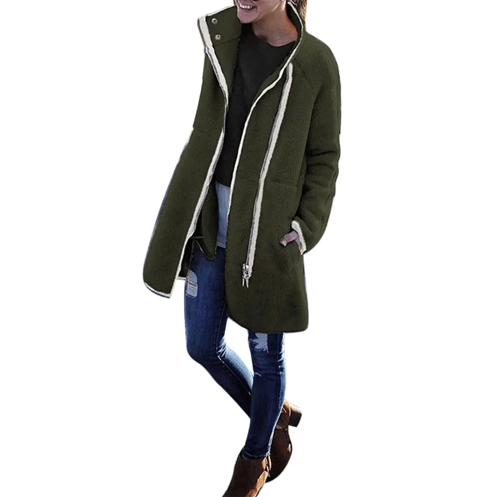 Army Green Женская теплая зимняя флисовая парка, пальто, длинная куртка, женская верхняя одежда на молнии, женские толстовки S-xl размера плюс, толстовка#15 - Цвет: Army Green
