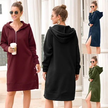 

Wipalo Women Autumn Winter Casual Zipper Hooded Sweatshirt Dress Ladies Hoodies Sweatshirt Plus Size 5XL Outwear Hoody Pullovers