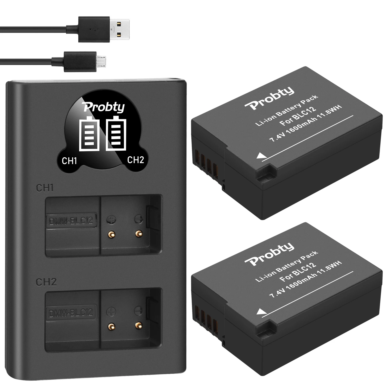 2 Pz Dmw-Blc12 Blc12E Blc12Pp Dmw Blc12 Batterie + Doppio Caricatore Per Panasonic Lumix Fz1000,Fz200,Fz300,G5,G6,G7,Gh2,Dmc-Gx8