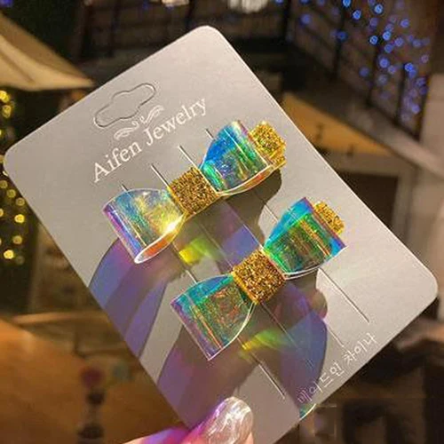 2Pcs Gold 1-2 шт./компл. милые шпилька-Бант Детская Головные уборы Набор для девочек красочные зажимы для волос блестящие Заколки Головные уборы Детские аксессуары для волос - Цвет: 2Pcs Gold