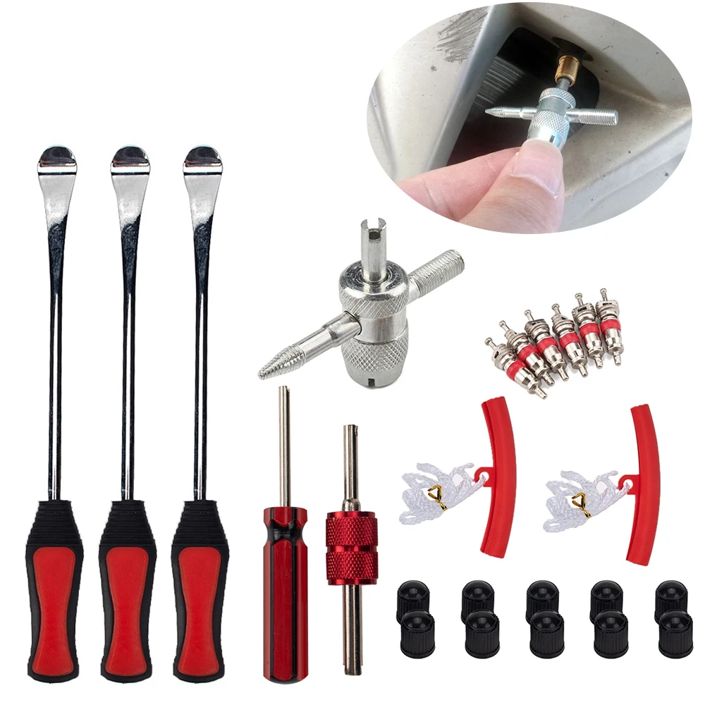 

24Pcs/Set Tire Changing Set Tire Levers Spoon Set Spoon Lever Tool Rim Protectors Valve Caps Motor Bike Car Tire Change Tool Kit