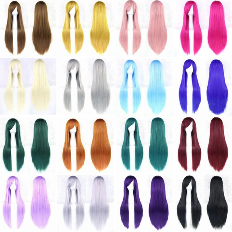 80 см длинные прямые Косплэй парика устойчивая к высоким температурам