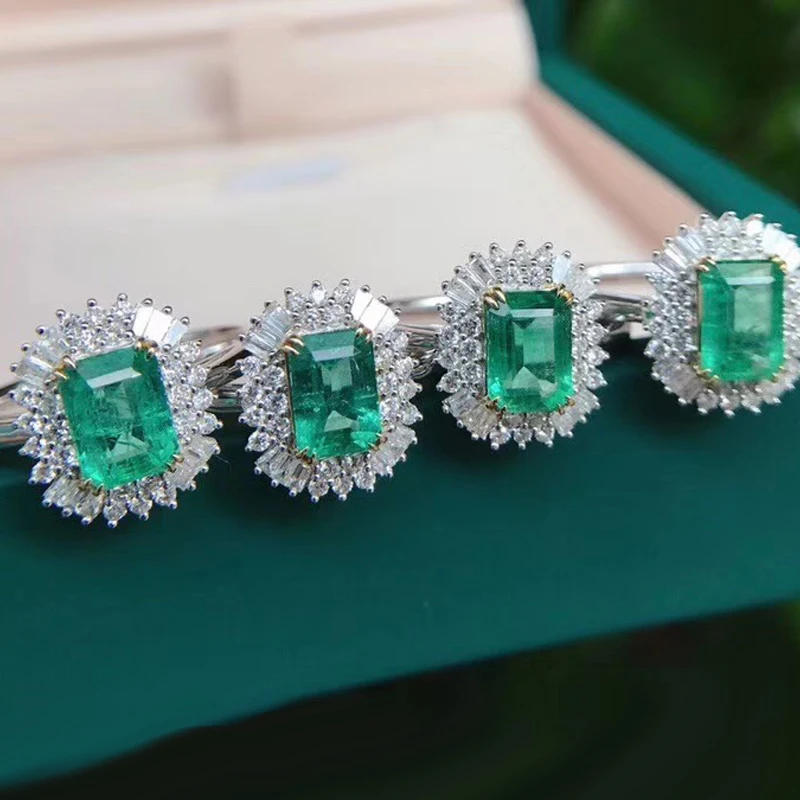 AEAW ювелирные изделия 18 к белое золото 1.0ct кольцо с натуральным изумрудом изумрудная огранка зеленый драгоценный камень кольцо с бриллиантом женские ювелирные изделия