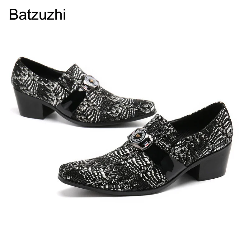 

Batzuzhi Fashion 6.5cm High Heels Men Oxford Shoes Pointed Toe Black Genuine Leather Dress Shoes Men Business/Party sepatu pria