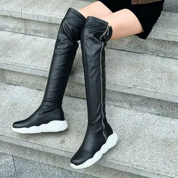 

Ladies Creeper Sports Knee High Boots Zipper Over The Knee Casual Shoes Plus Size