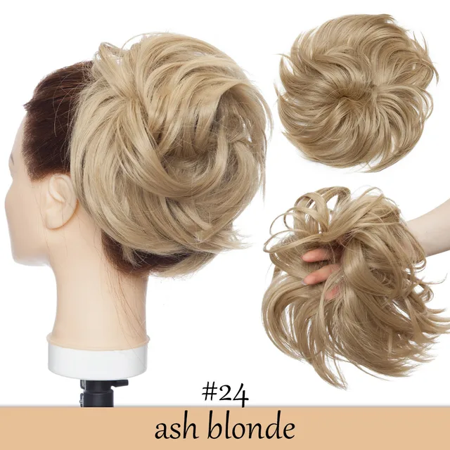 HAIRRO 80g Straight Donut Chignon Hairpieces Synthetic Ombre Elastic Updo Chignon Fluffy Messy Scrunchies Hair Bun For Women ash blonde-80g