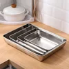 Stainless Steel Rectangular Food Storage Tray Baking Pans Deep Plates Container Kitchen Organizer 6