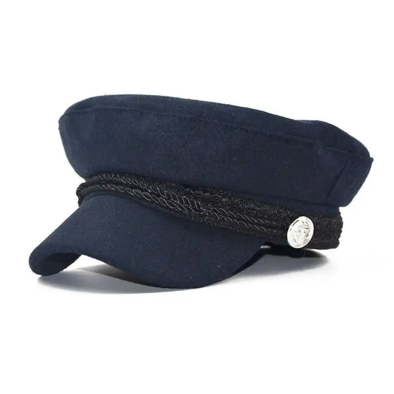 Navy Blue Модные Женские полушерстяные Бейкер мальчик остроконечная Кепка Newsboy шляпа с эластичной лентой черный и синий - Цвет: Navy Blue