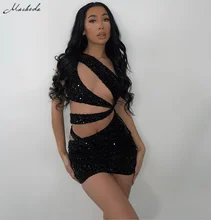 Macheda – robe Mini noire Sexy, Slim, femme, inclinée, sans manches, épaules dénudées, ajouré, vêtements de fête, mode dame, été, 2021 