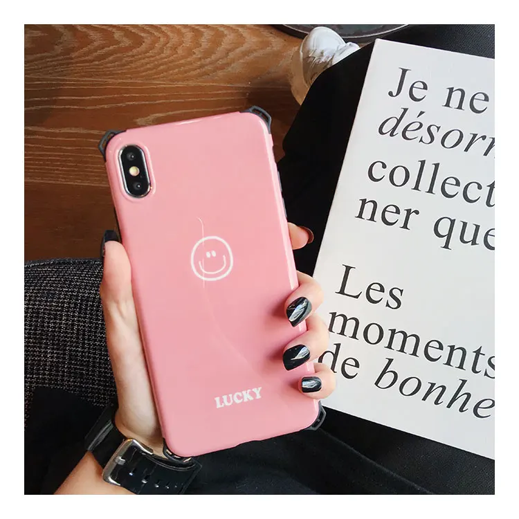 Для iPhone 11 Pro Max X XS i8 Smile Face Ins модный защитный чехол для iPhone 7 8 Plus 6 6s Coque с ремешком - Цвет: Pink