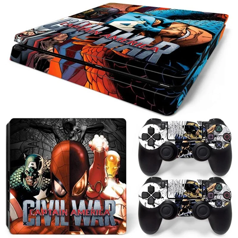 Marvel Spiderman Captain America Vinyl Skin Sticker for PS4 Slim Console and 2 Controllers Decal Cover Game Accessories