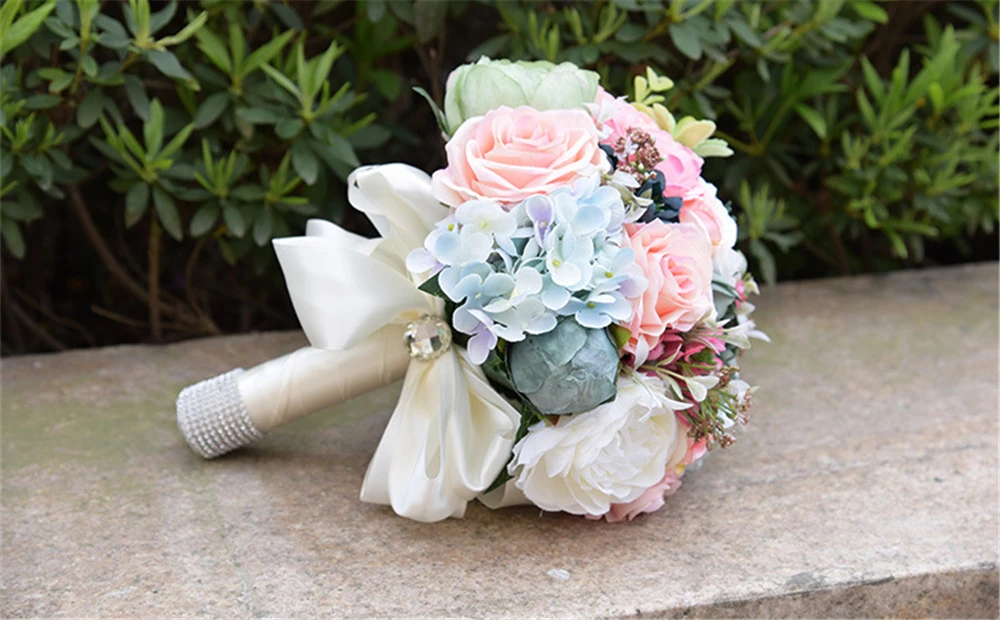 Свадебный букет розовые свадебные цветы искусственный букет Искусственный шелк розы невесты букеты открытый букет цветы свадебные