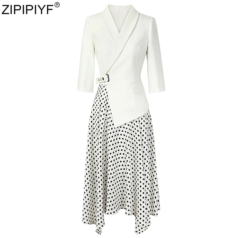 2020 summer women stylish polka dot patchwork transparent midi shirt dress half sleeve female chic sexy a-line dresses vestidos | Женская