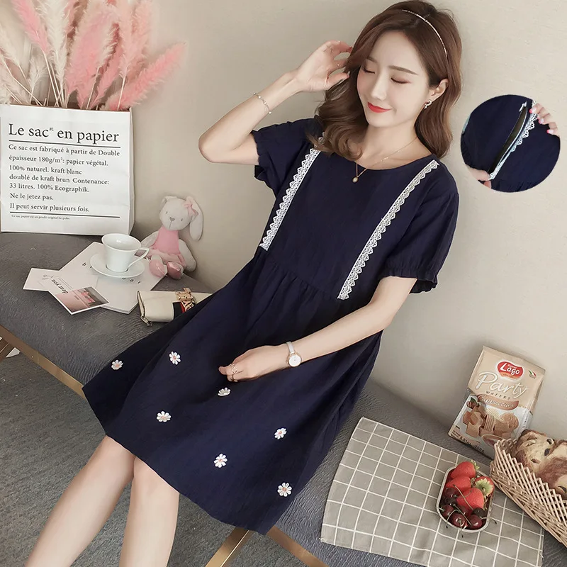 

Pregnant women's nursing dress summer side zipper fashion outgoing large lace maternity gowns white pregnant dresses for women