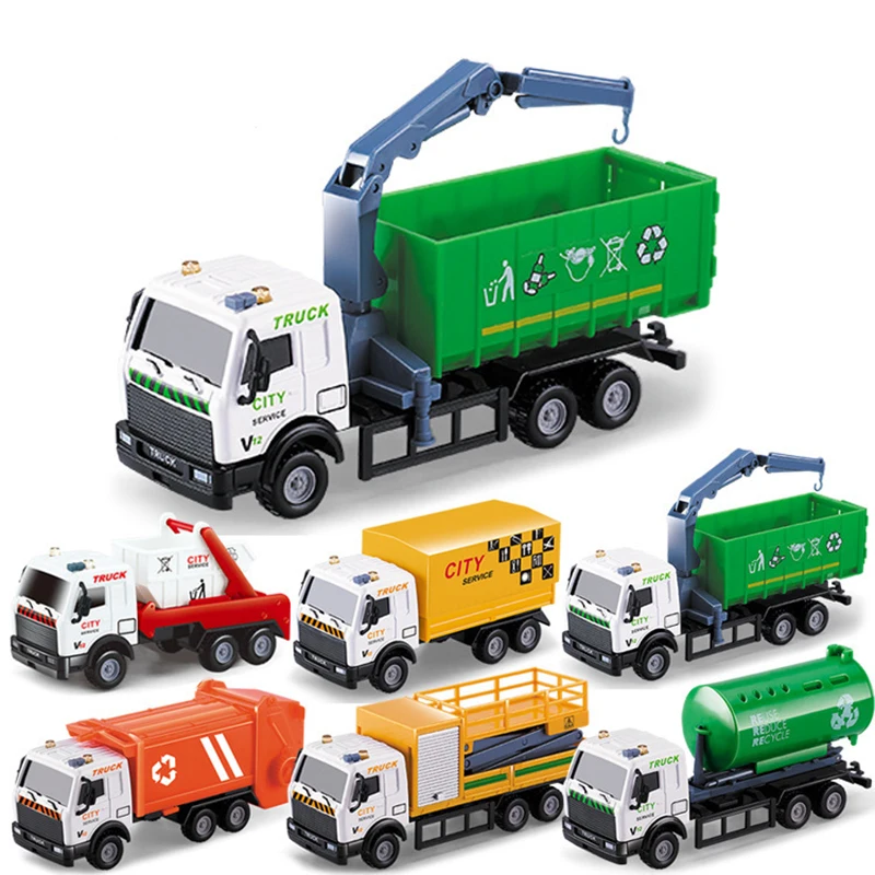 

1:52 City Garbage Sanitation Truck Model Metal Diecasts & Vehicles Simulation Pull Back Car Christmas Toy for Children Boy S1066